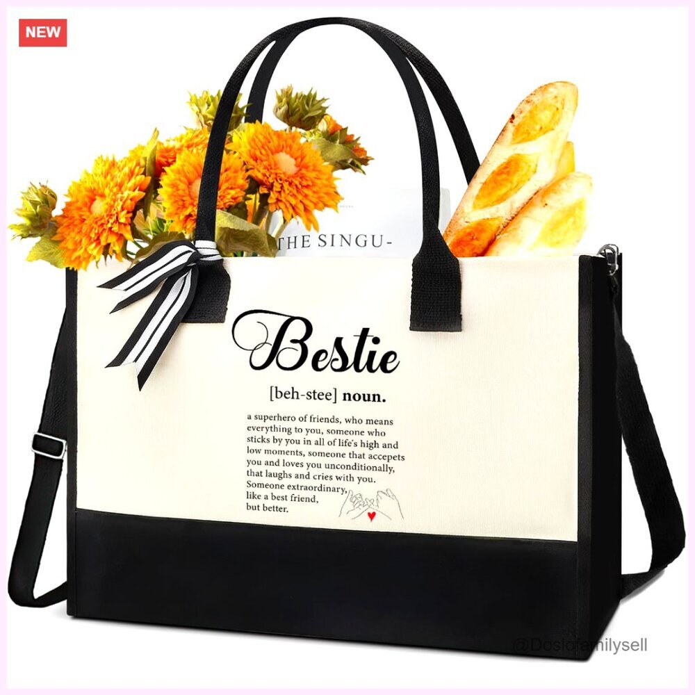 Canvas Tote Bag with Zipper Handbag Shopping Travel Bag